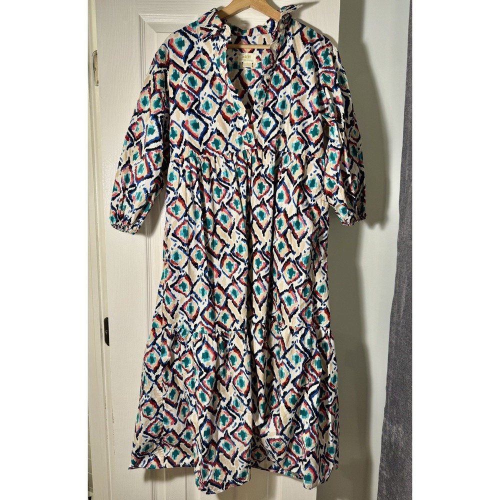 Anthropologie Maeve Bettina Shirt Dress XS Geometric Patterned Trippy Slimming - Picture 6 of 11